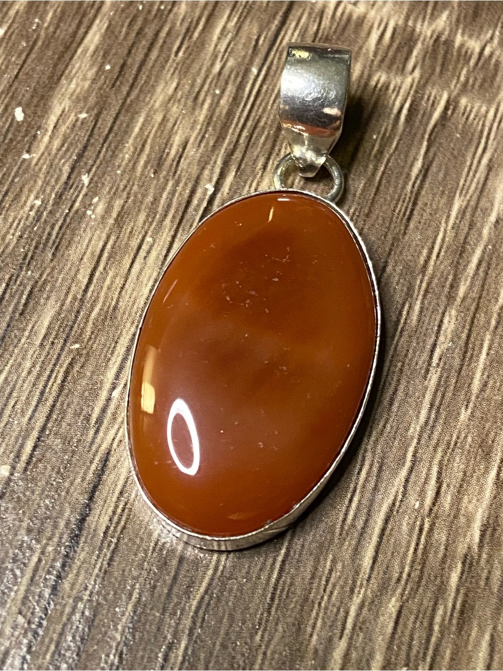 Silver Oval Carnelian Pendant - Rich Brown-Orange